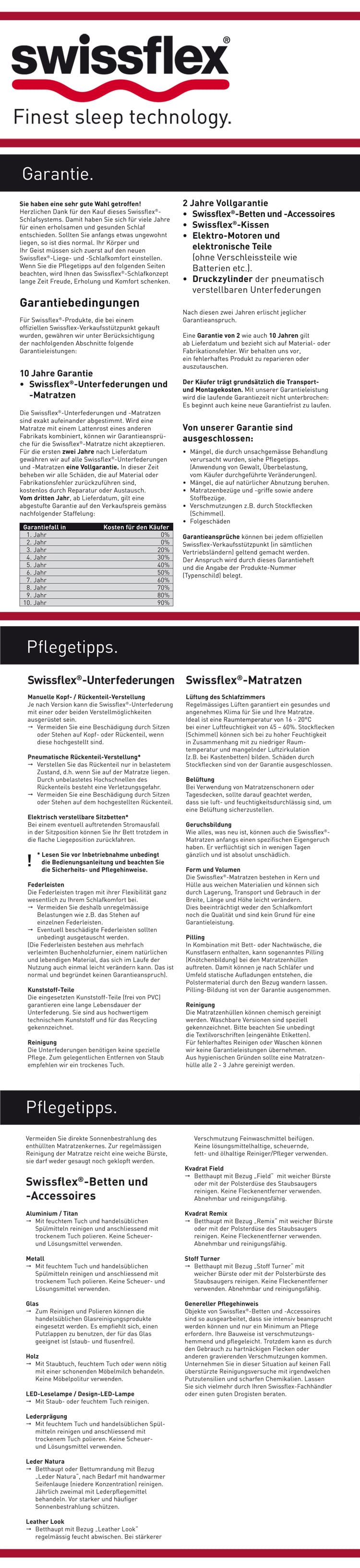 Swissflex Garantie